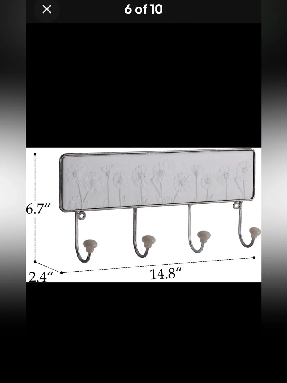 Source Unknown White & Cream Floral Ceramic Hook Rack